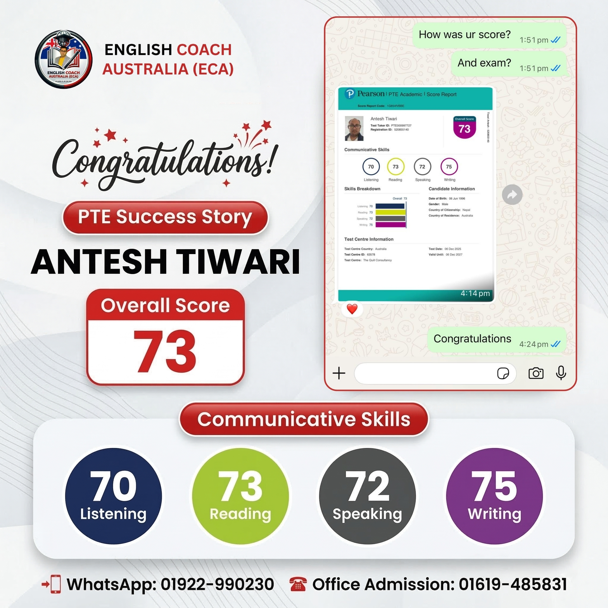 Antesh Tiwari PTE Success Story