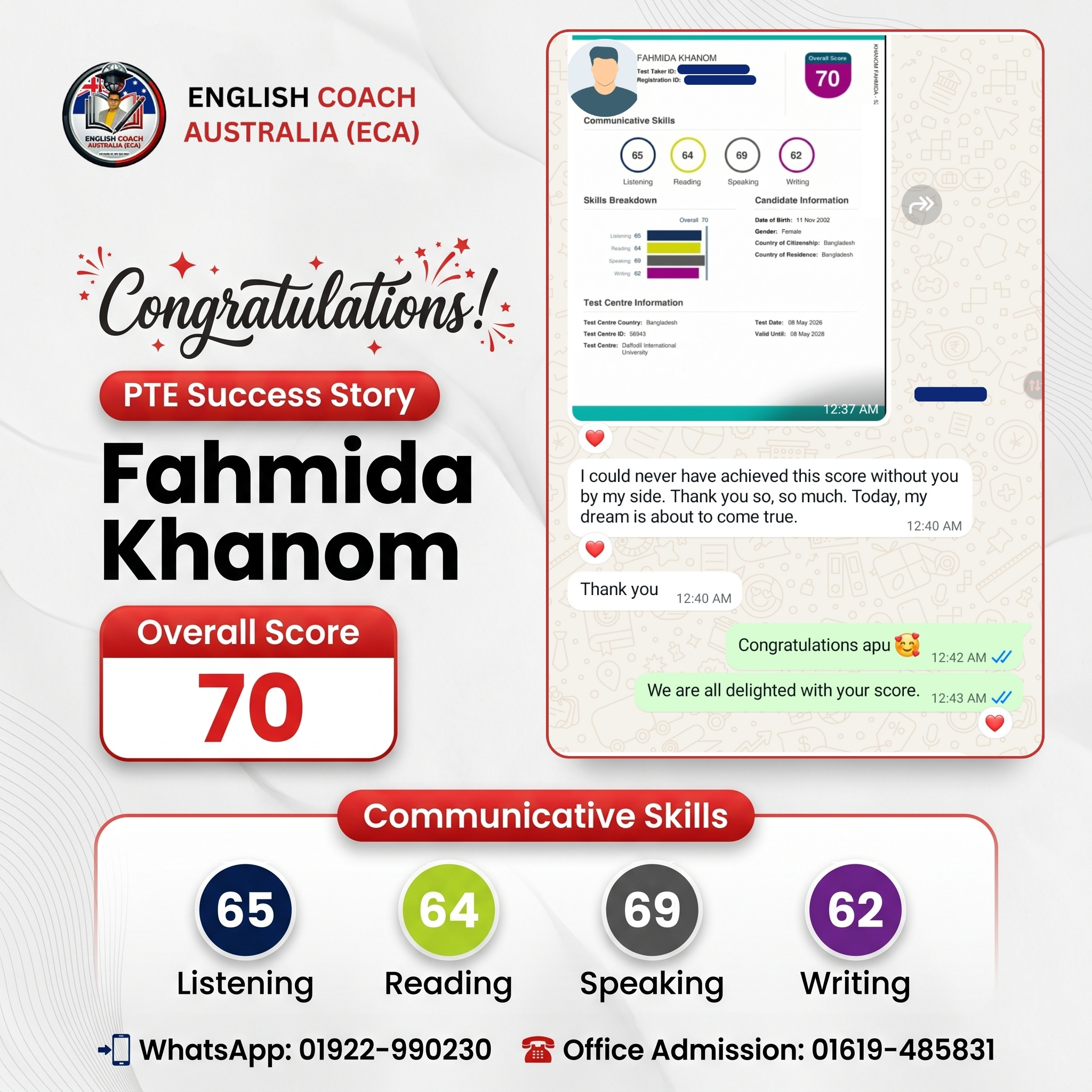 Fahmida Khanom PTE Success Story