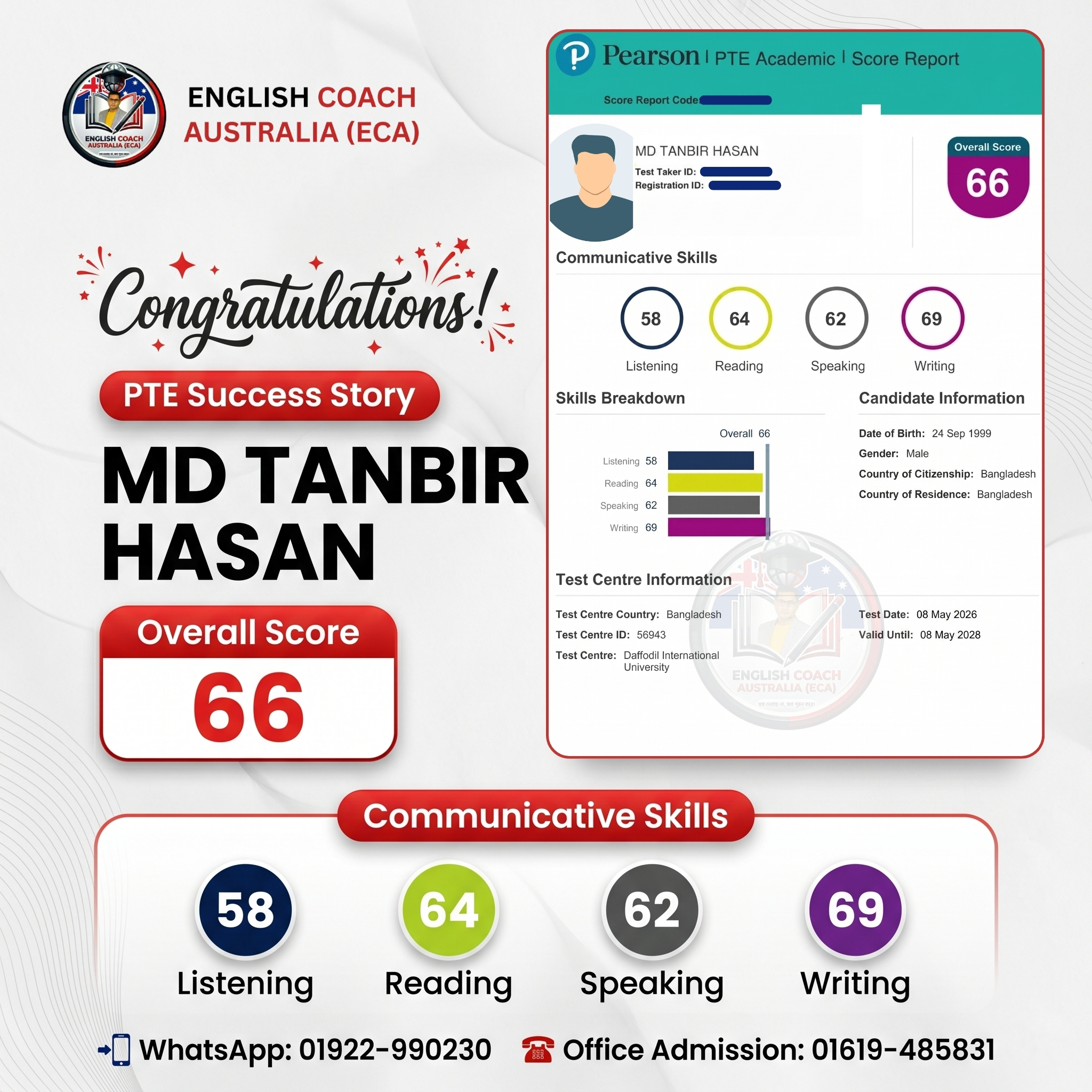 MD Tanbir Hasan PTE Success Story