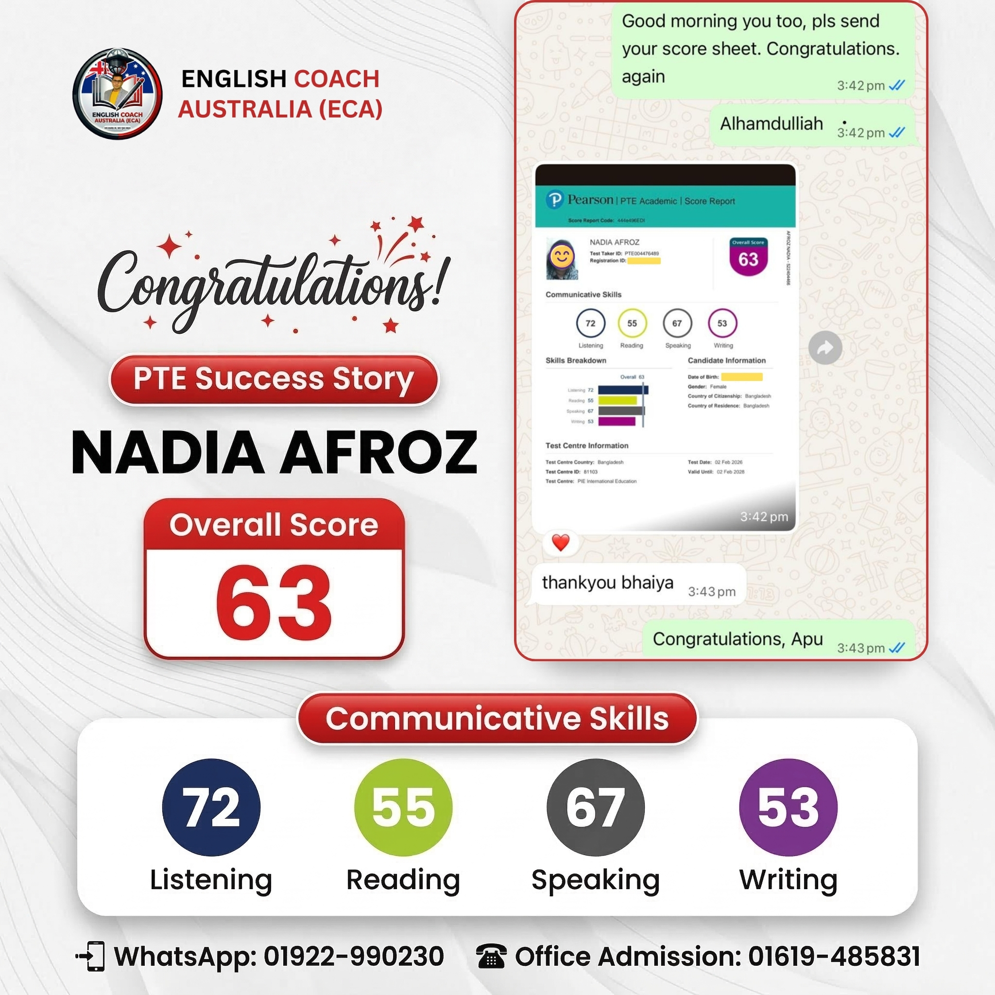 Nadia Afroz PTE Success Story