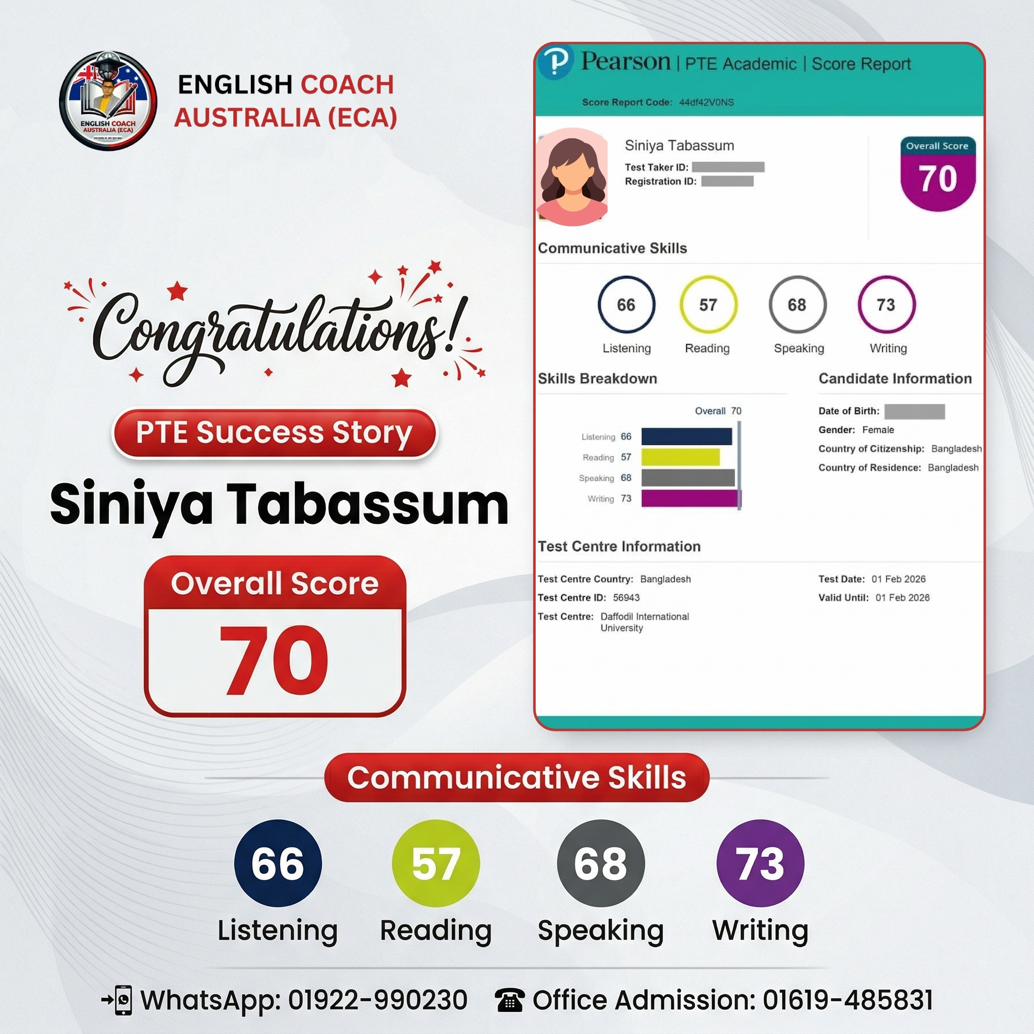 Siniya Tabassum PTE Success Story