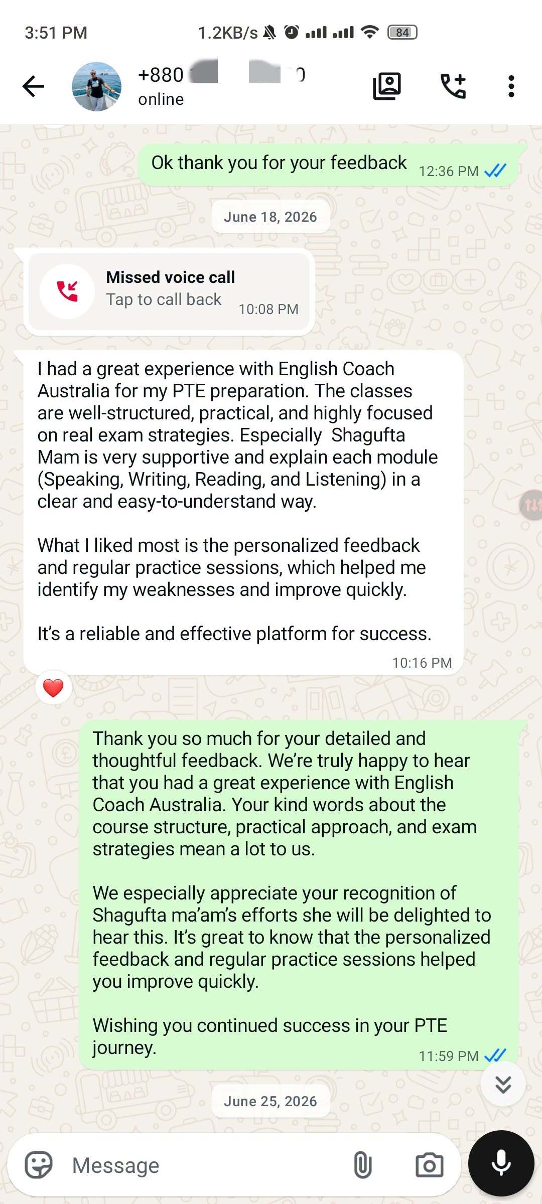 PTE Student Review 4