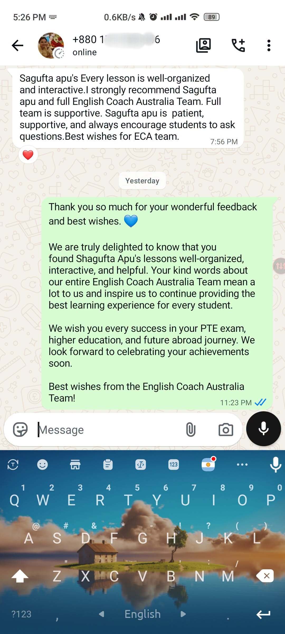 PTE Student Review 5