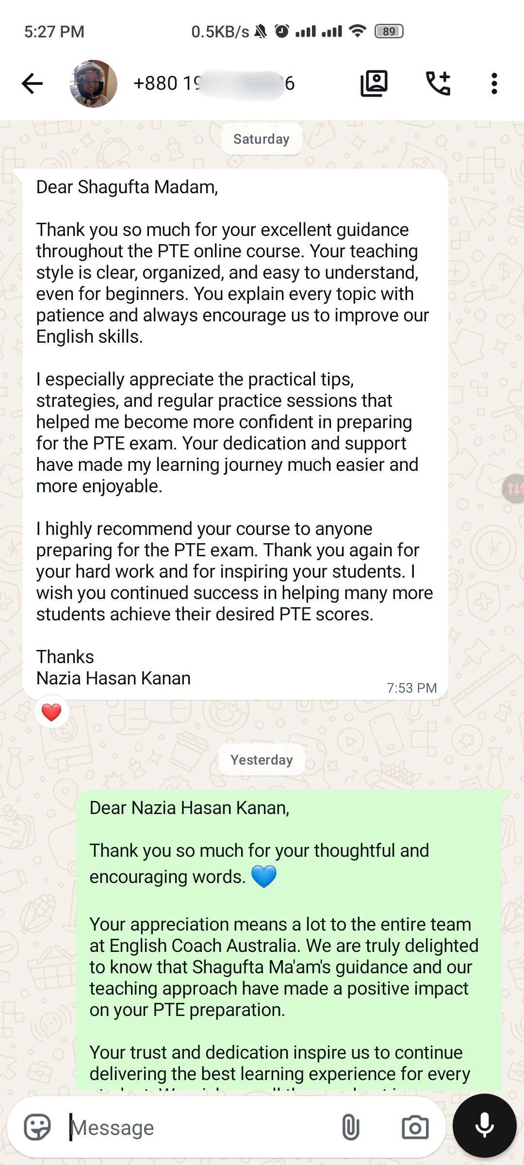 PTE Student Review 8